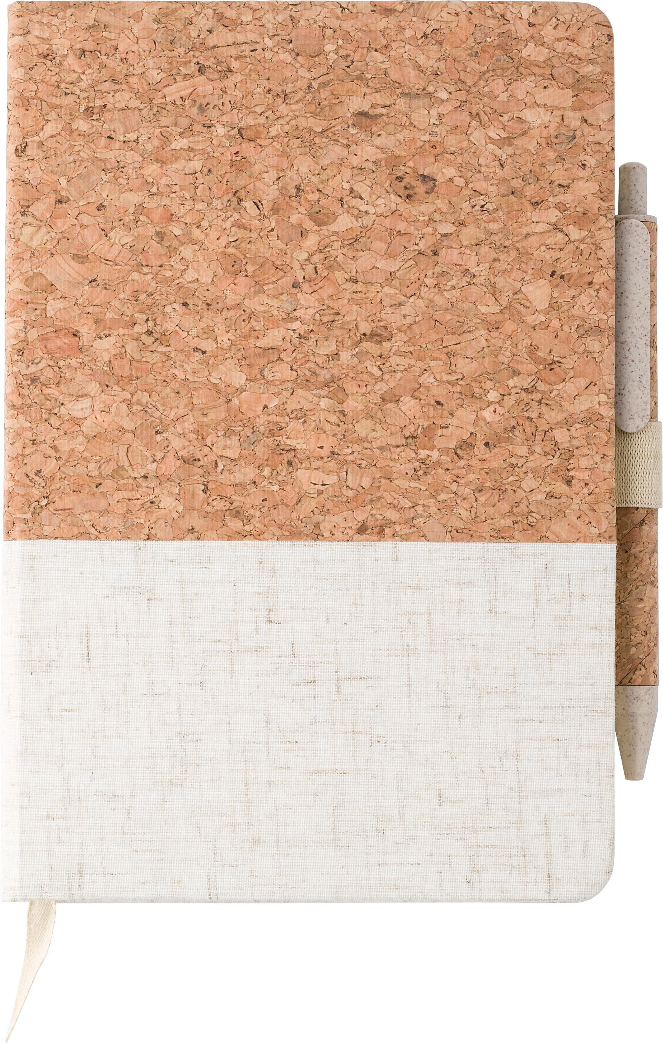 Cork-Line Notizbuch aus Kork und Leinen und Kugelschreiber aus Weizenstroh Kenzo, IMPRESSION