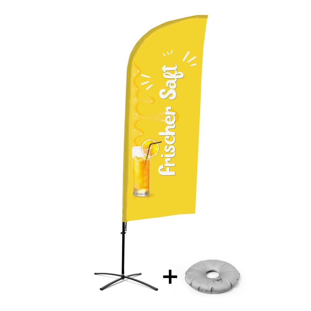 Beachflag Alu WindForm Komplett-Set Motiv „Frischer Saft“ Deutsch Kreuzständer