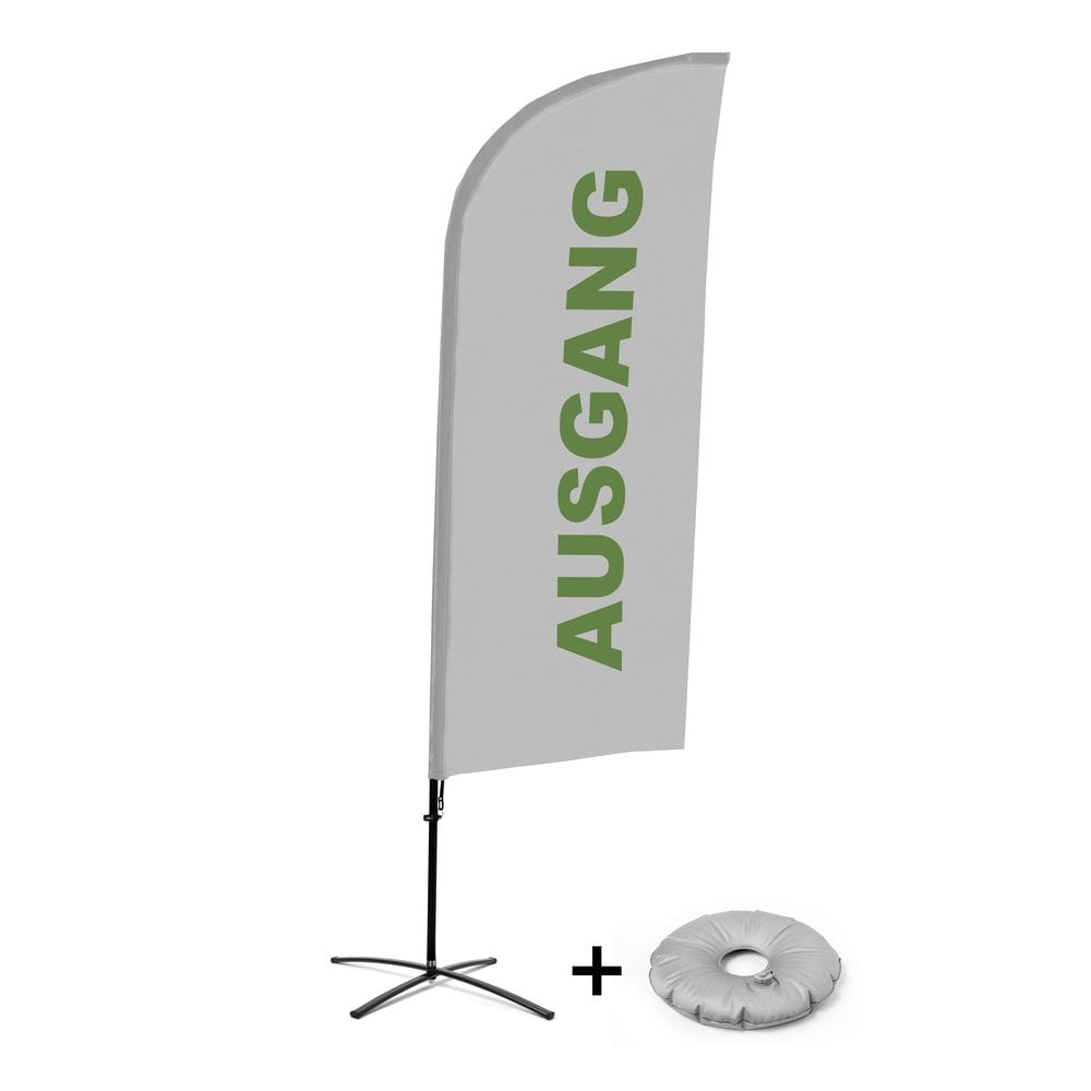 Beachflag Alu WindForm Komplett-Set Motiv „Exit“ Grau Deutsch Kreuzständer