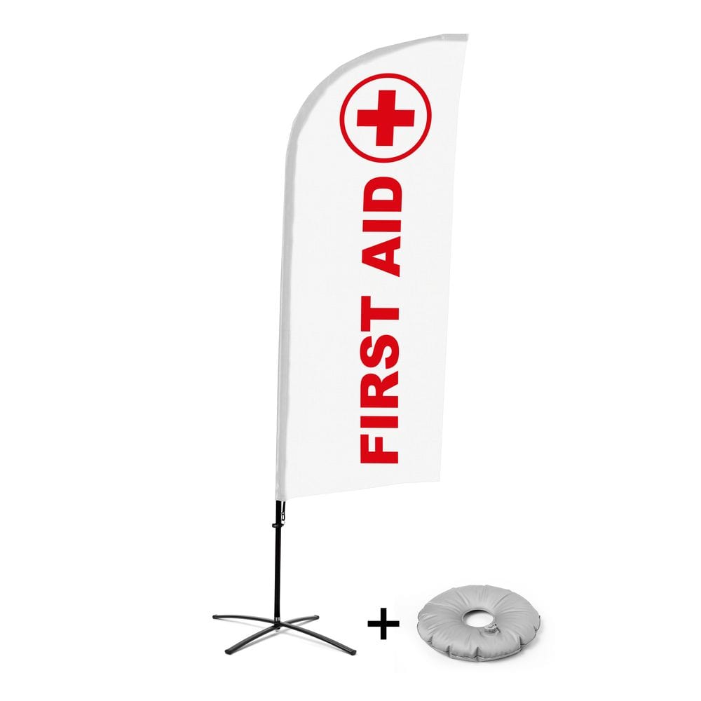 Beachflag Alu WindForm Komplett-Set Motiv „Erste Hilfe“ Englisch Kreuzständer