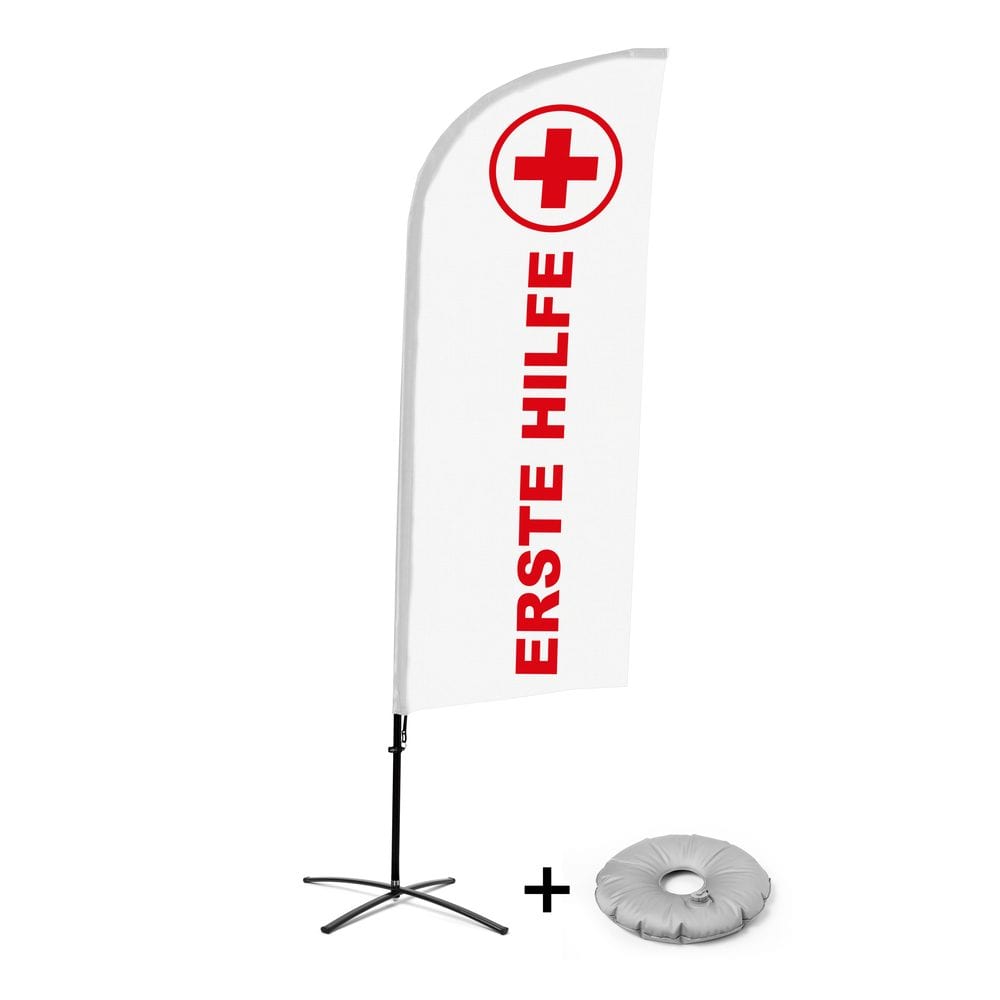 Beachflag Alu WindForm Komplett-Set Motiv „Erste Hilfe“ Deutsch Kreuzständer