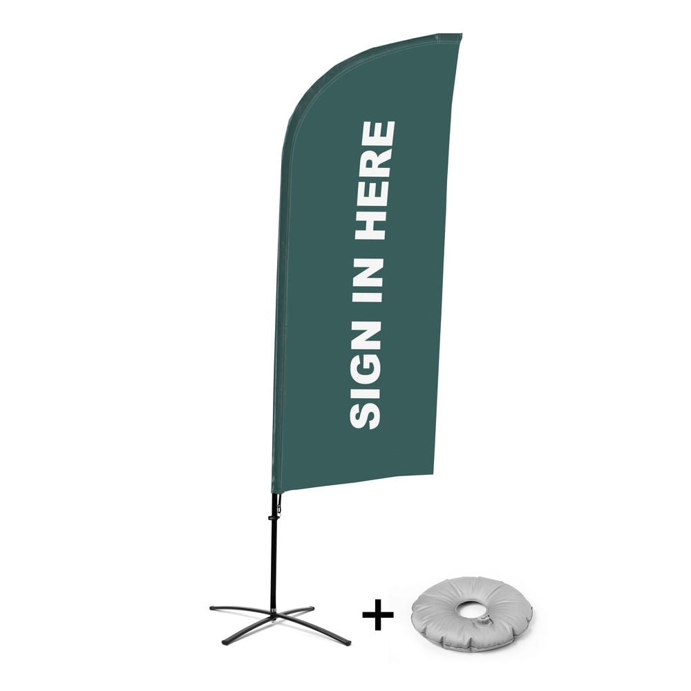 Beachflag Alu WindForm Komplett-Set Motiv „Hier Anmelden“ Grau Englisch Kreuzständer
