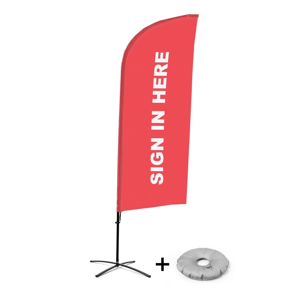 Beachflag Alu WindForm Komplett-Set Motiv „Hier Anmelden“ Rot Englisch Kreuzständer