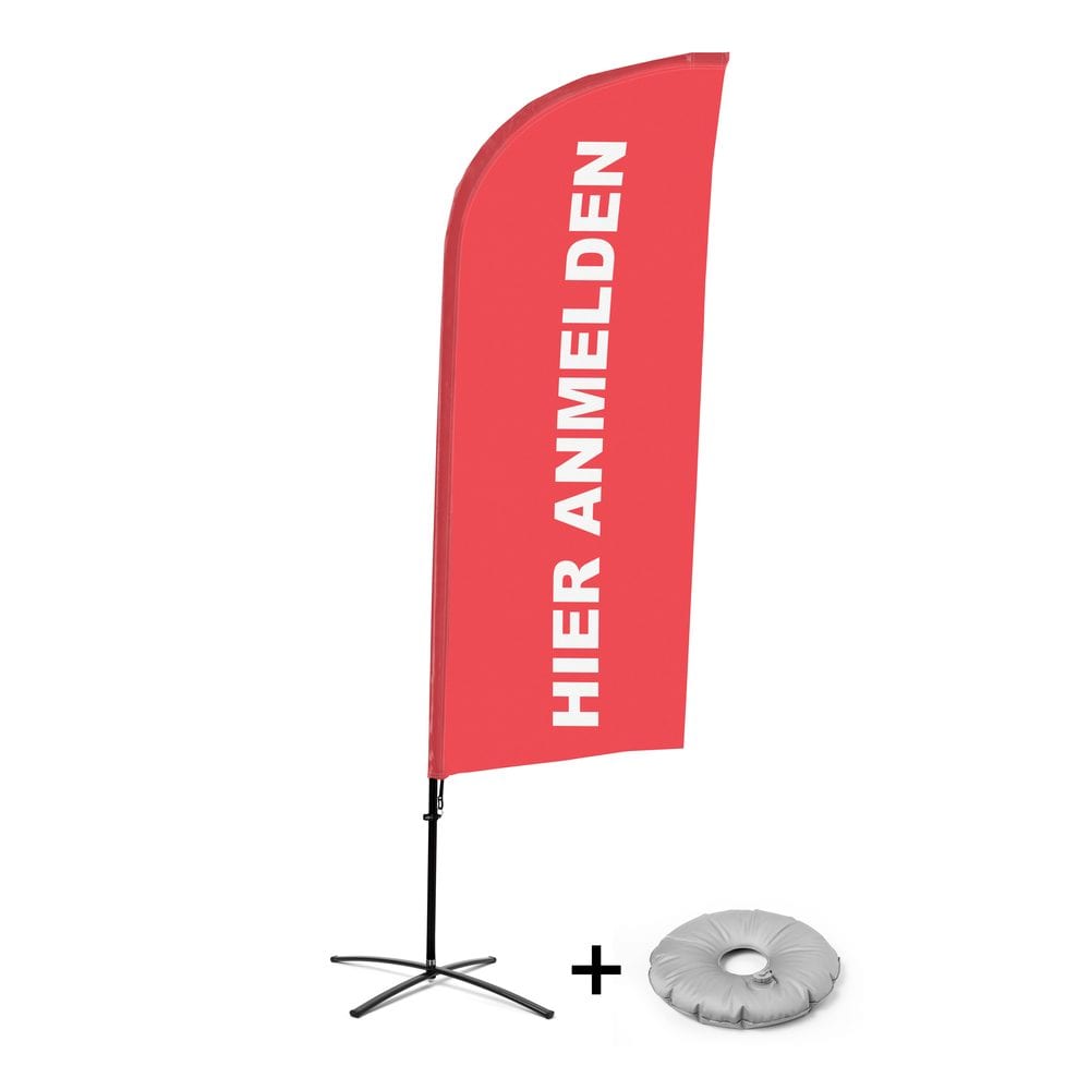 Beachflag Alu WindForm Komplett-Set Motiv „Hier Anmelden“ Rot Deutsch Kreuzständer