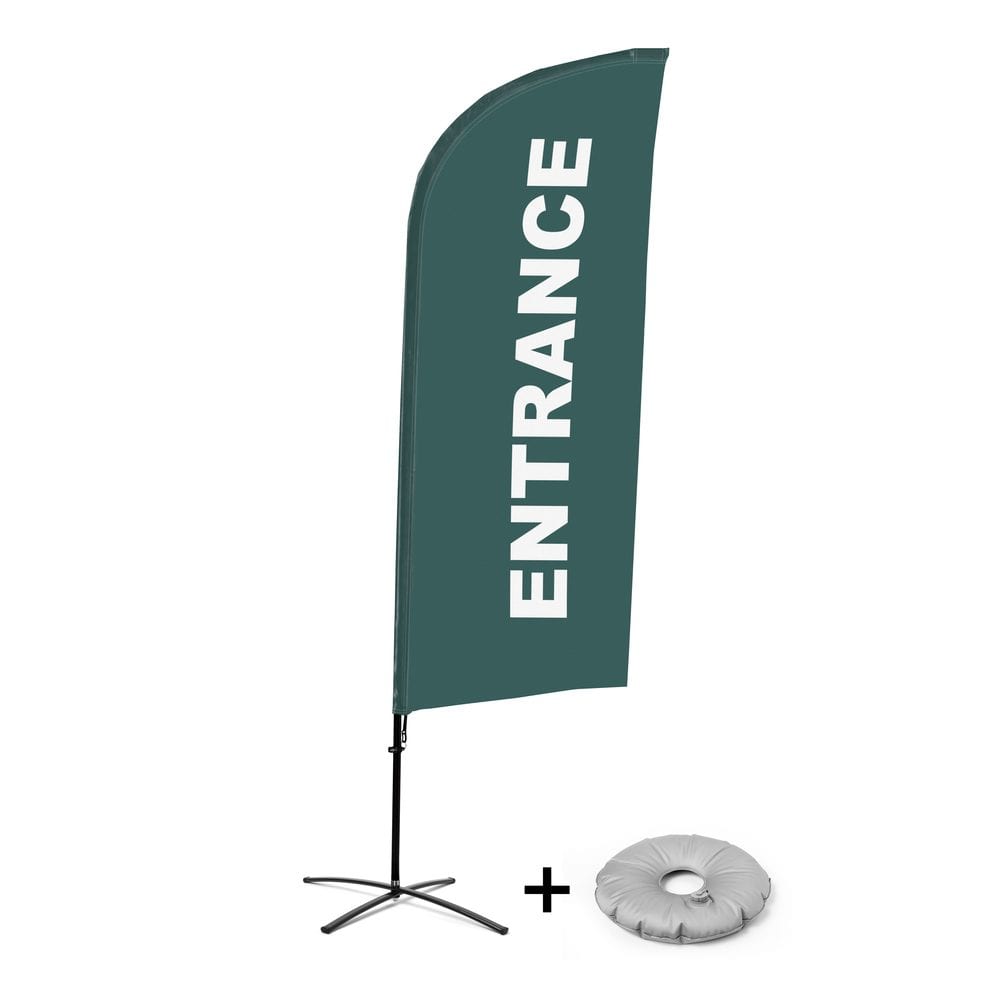 Beachflag Alu WindForm Komplett-Set Motiv „Eingang“ Grau Englisch Kreuzständer