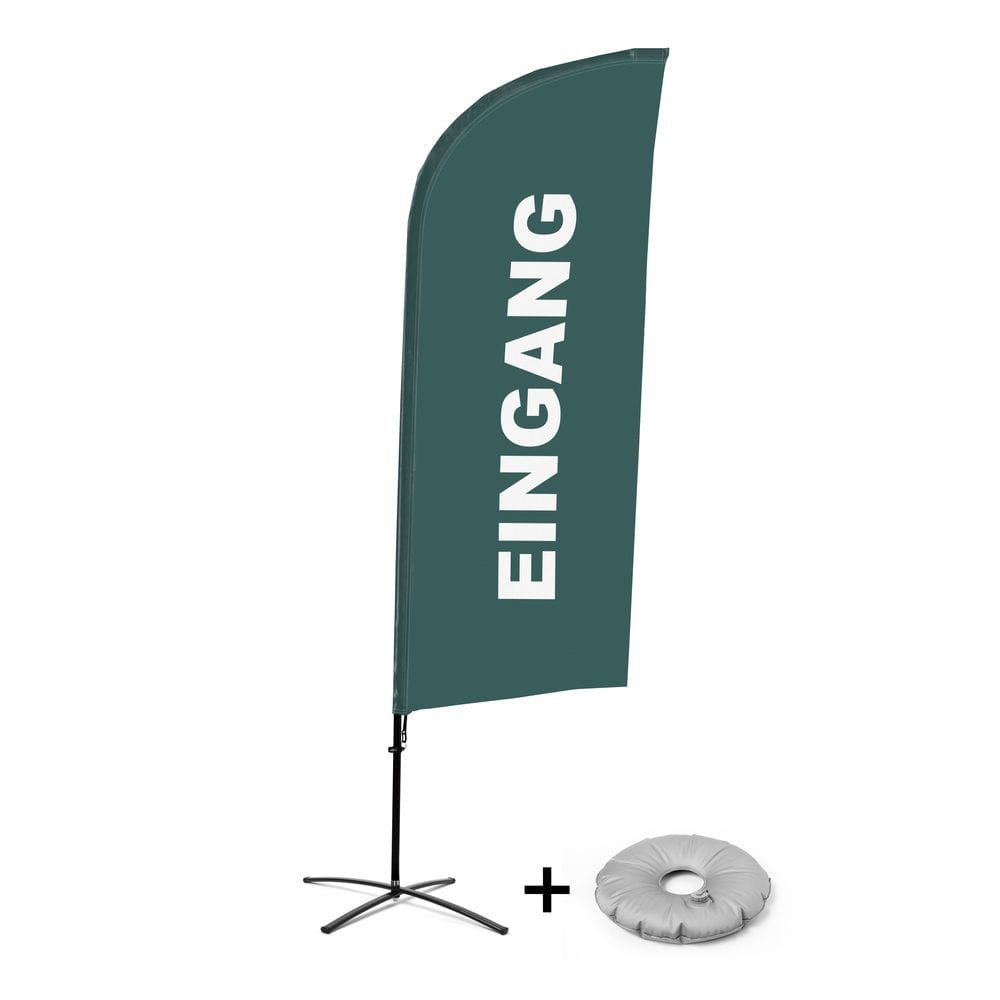 Beachflag Alu WindForm Komplett-Set Motiv „Eingang“ Grau Deutsch Kreuzständer