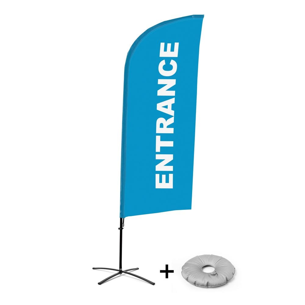 Beachflag Alu WindForm Komplett-Set Motiv „Eingang“ Blau Englisch Kreuzständer