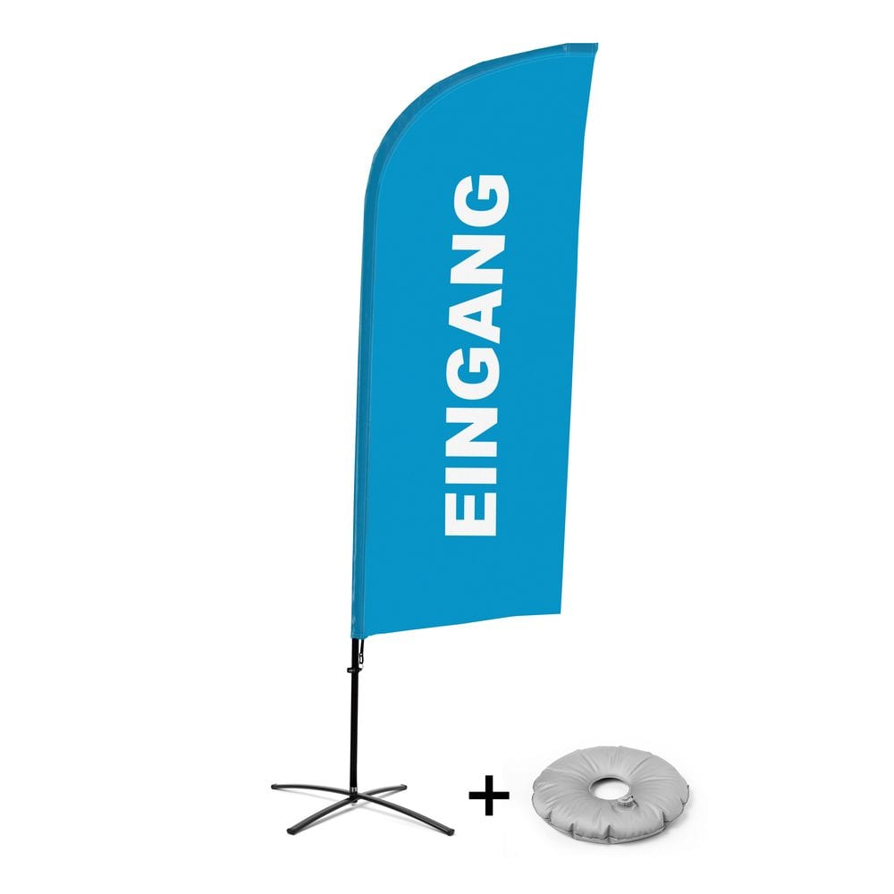 Beachflag Alu WindForm Komplett-Set Motiv „Eingang“ Blau Deutsch Kreuzständer