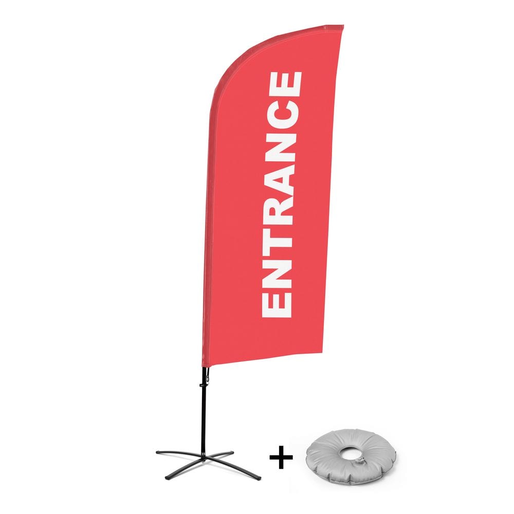 Beachflag Alu WindForm Komplett-Set Motiv „Eingang“ Rot Englisch Kreuzständer