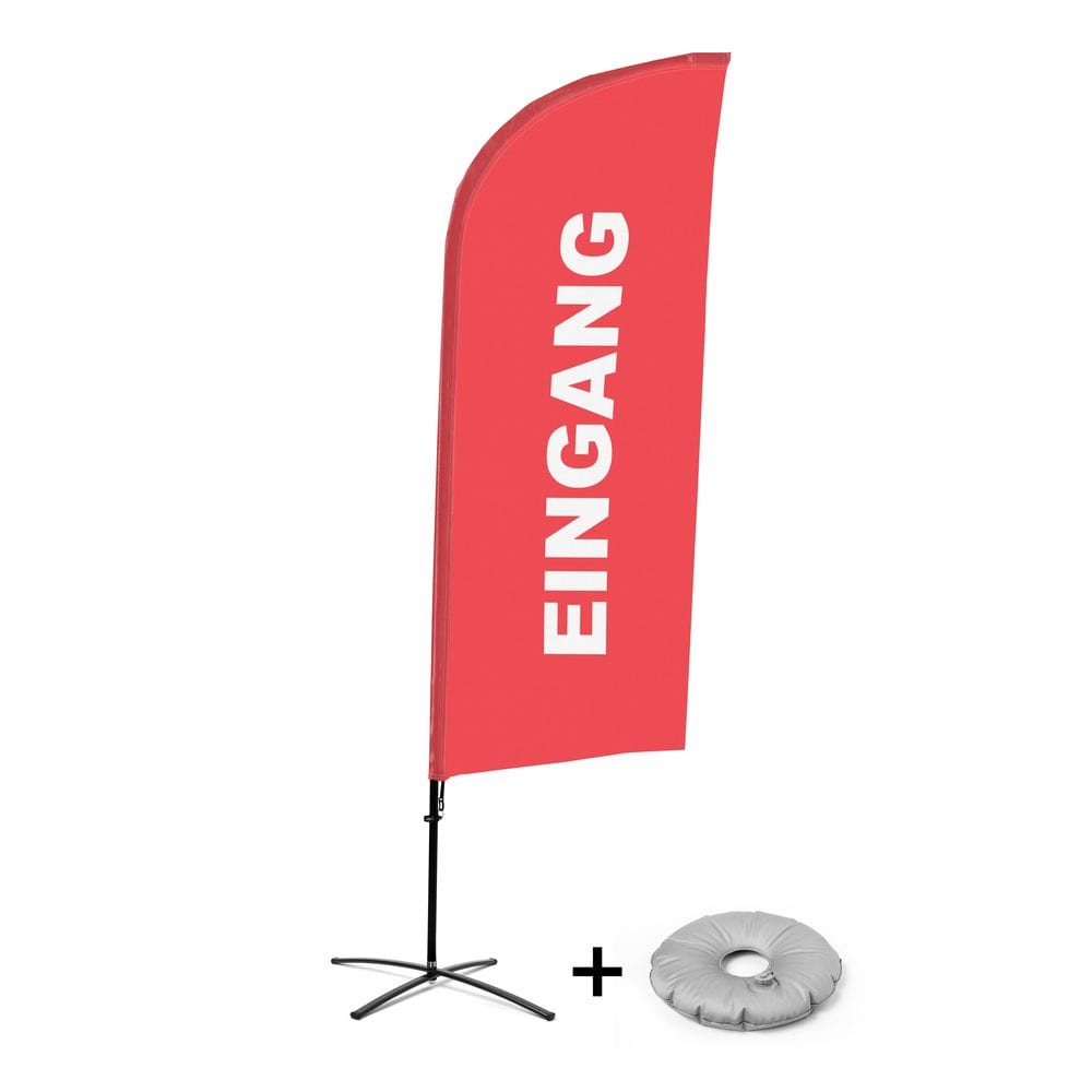 Beachflag Alu WindForm Komplett-Set Motiv „Eingang“ Rot Deutsch Kreuzständer