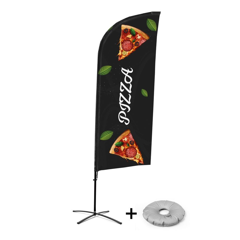 Beachflag Alu WindForm Komplett-Set Motiv „Pizza“ Kreuzständer