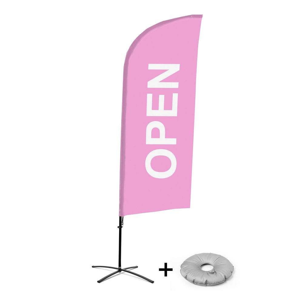 Beachflag Alu WindForm Komplett-Set Motiv „Geöffnet“ Pink Englisch Kreuzständer