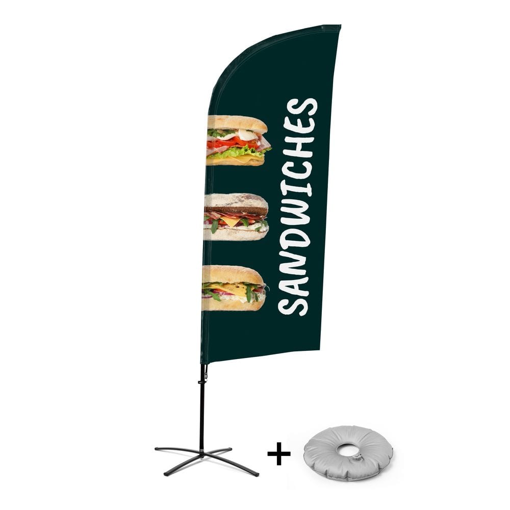 Beachflag Alu WindForm Komplett-Set Motiv „Sandwiches“ Englisch Kreuzständer
