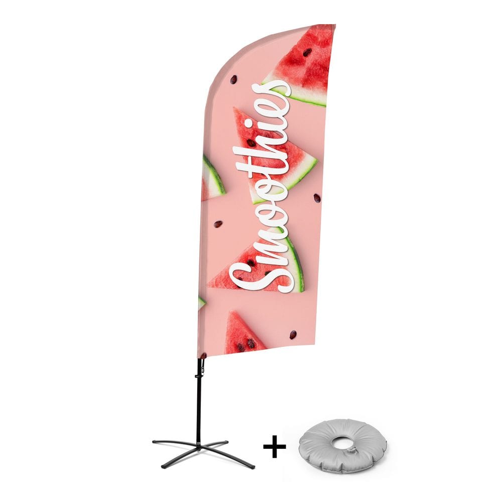 Beachflag Alu WindForm Komplett-Set Motiv „Smoothies Wassermelone“ Kreuzständer