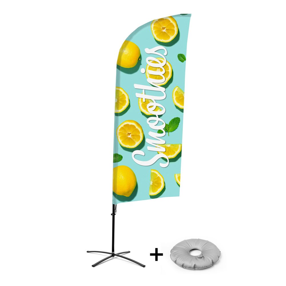 Beachflag Alu WindForm Komplett-Set Motiv „Smoothies Zitrone“ Kreuzständer