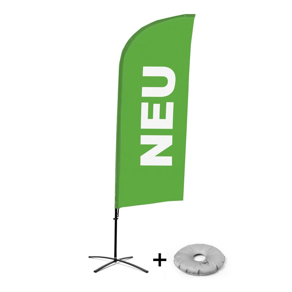 Beachflag Alu WindForm Komplett-Set Motiv „Neu“ Grün Deutsch Kreuzständer
