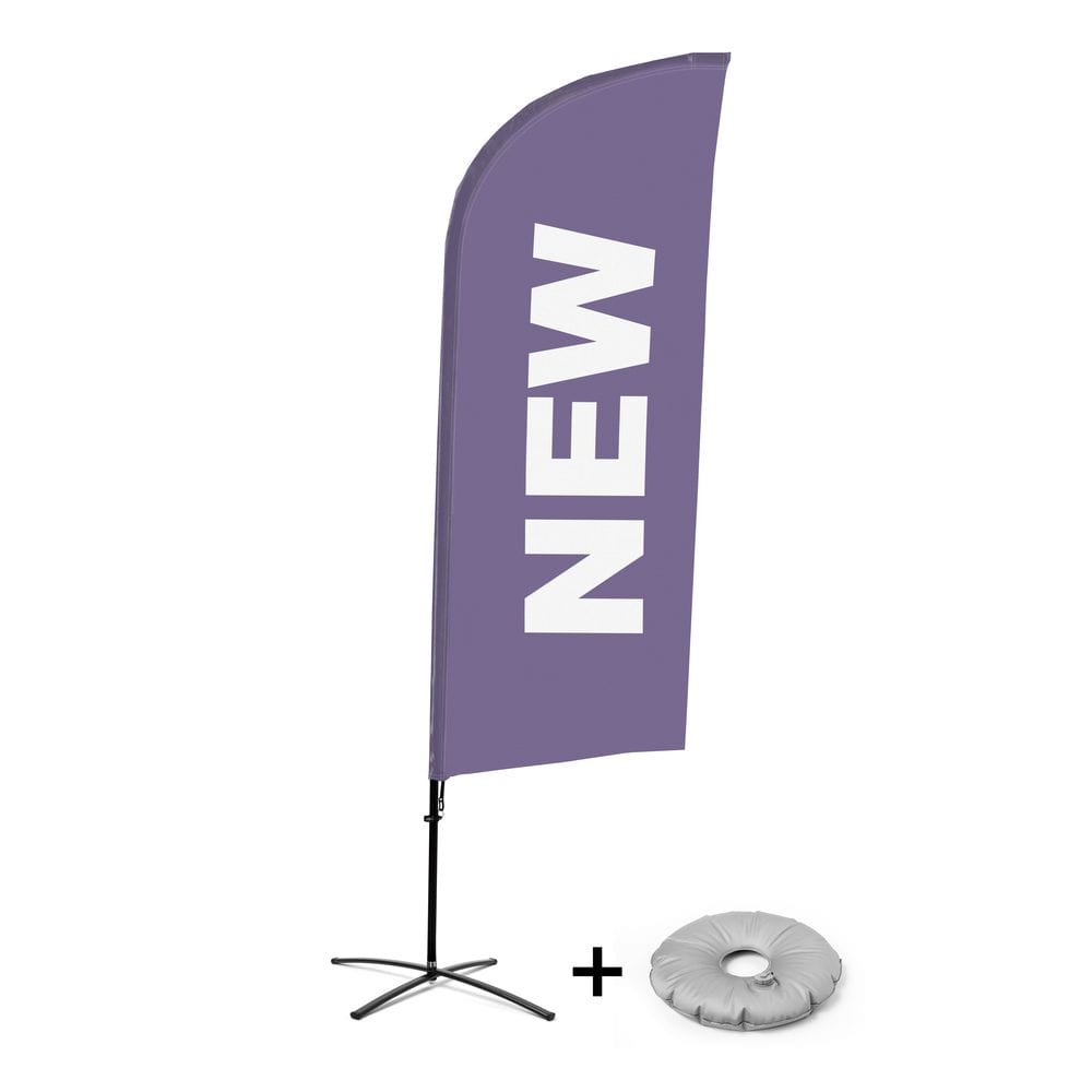Beachflag Alu WindForm Komplett-Set Motiv „Neu“ Lila Englisch Kreuzständer