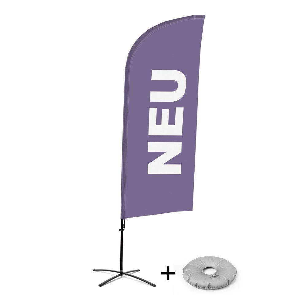 Beachflag Alu WindForm Komplett-Set Motiv „Neu“ Lila Deutsch Kreuzständer