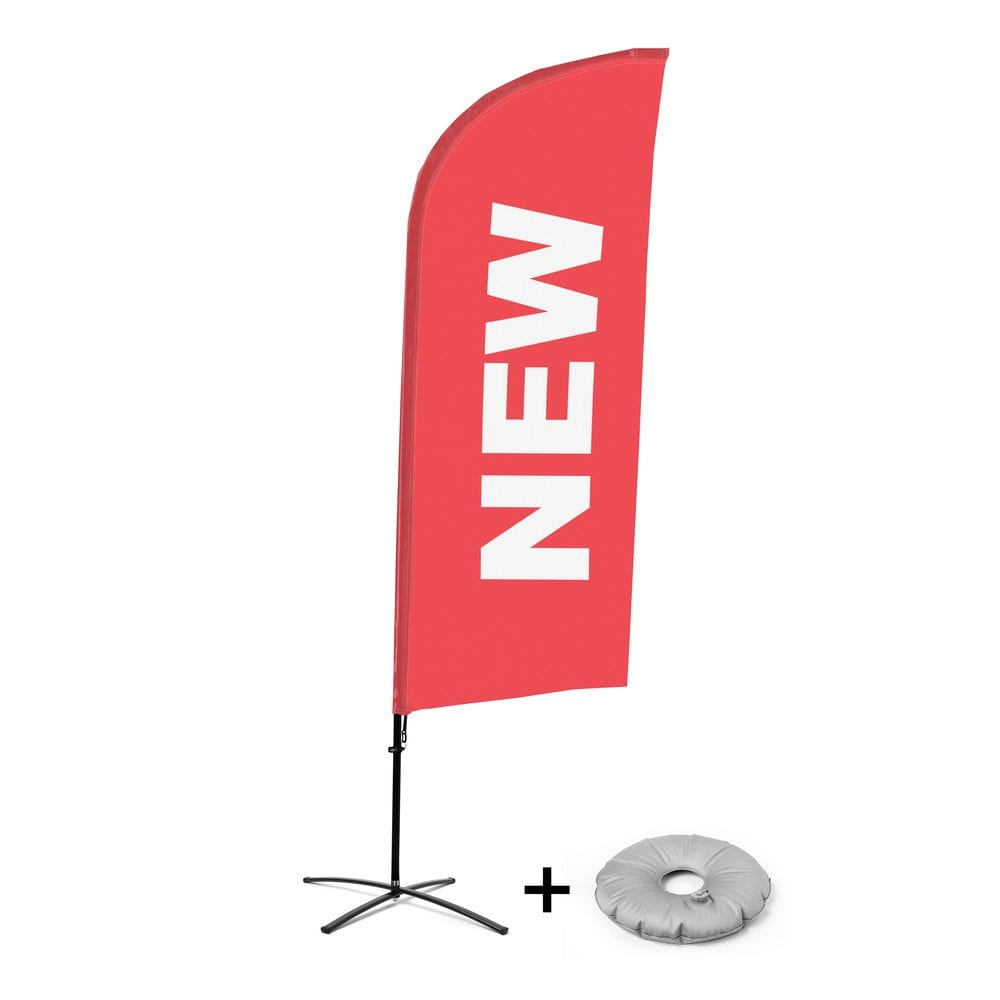 Beachflag Alu WindForm Komplett-Set Motiv „Neu“ Rot Englisch Kreuzständer