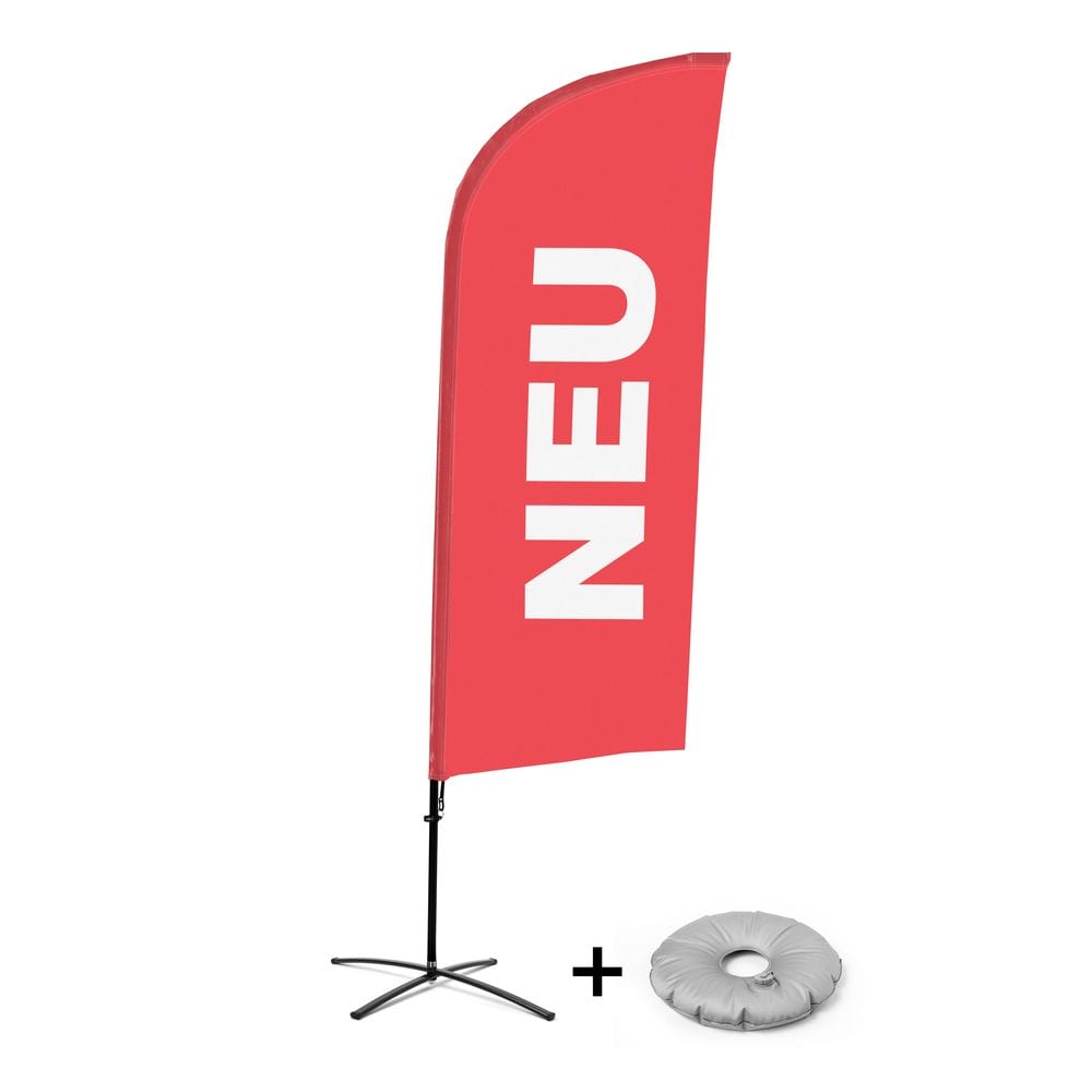 Beachflag Alu WindForm Komplett-Set Motiv „Neu“ Rot Deutsch Kreuzständer