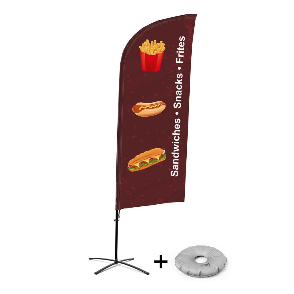 Beachflag Alu WindForm Komplett-Set Motiv „Snacks“ Englisch Kreuzständer