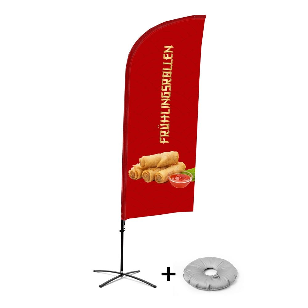 Beachflag Alu WindForm Komplett-Set Motiv „Frühlingsrollen“ Deutsch Kreuzständer