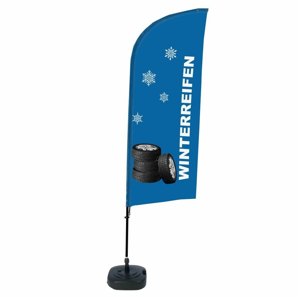 Beachflag Alu WindForm Komplett-Set Motiv „Winterreifen“ Deutsch