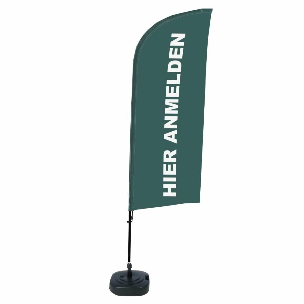 Beachflag Alu WindForm Komplett-Set Motiv „Hier Anmelden“ Grau Deutsch