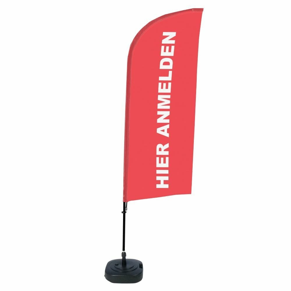Beachflag Alu WindForm Komplett-Set Motiv „Hier Anmelden“ Rot Deutsch ECO