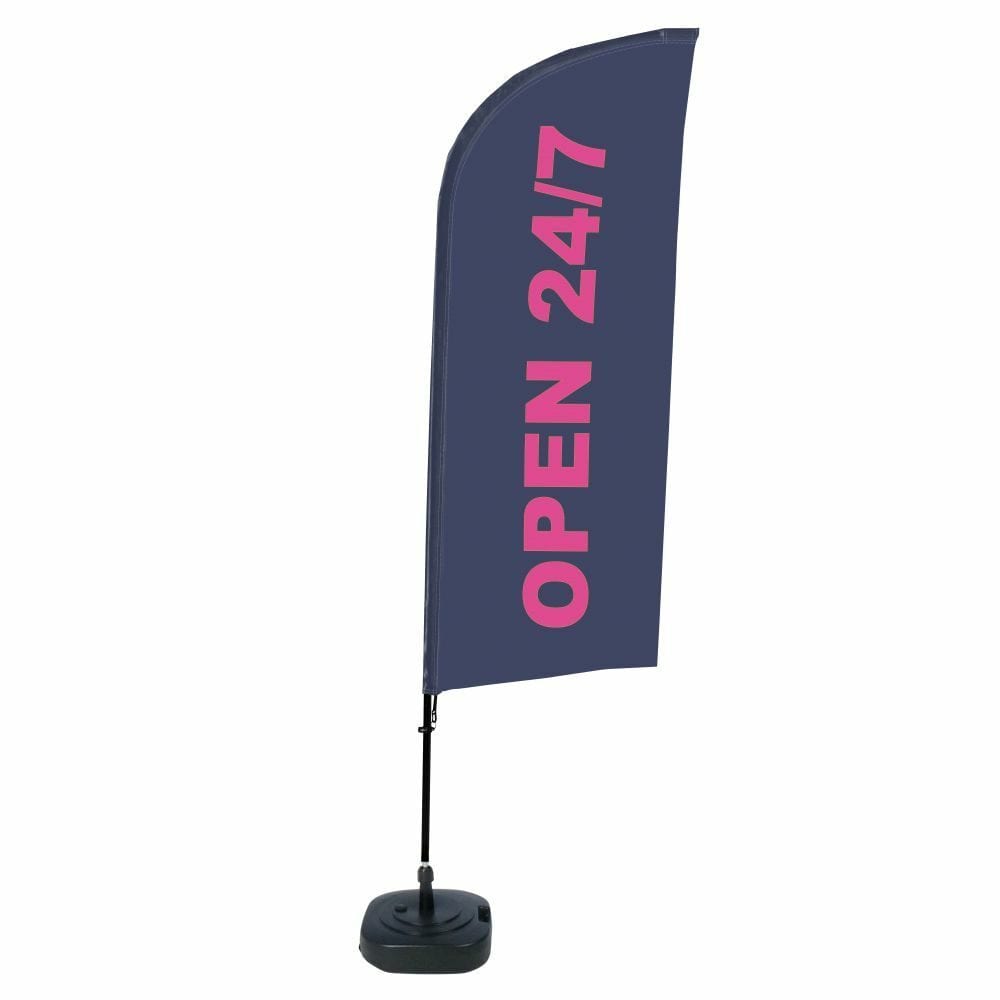 Beachflag Alu WindForm Komplett-Set Motiv „24/7 Geöffnet“ Englisch ECO