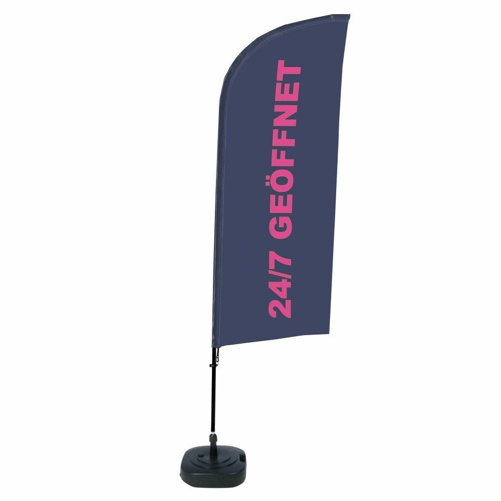 Beachflag Alu WindForm Komplett-Set Motiv „24/7 Geöffnet“ Deutsch