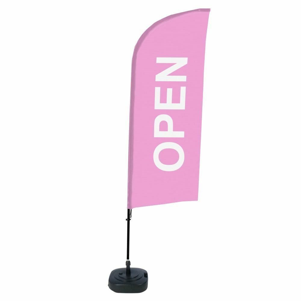 Beachflag Alu WindForm Komplett-Set Motiv „Geöffnet“ Pink Englisch