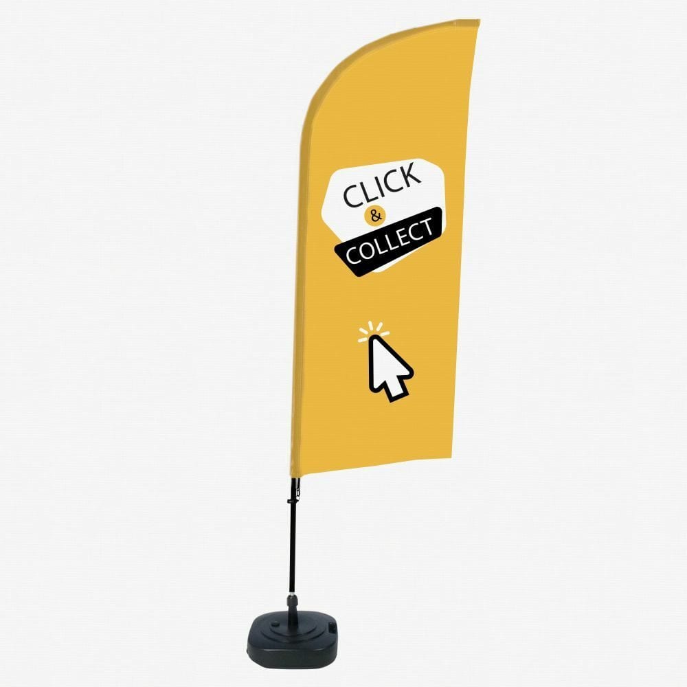 Beachflag Alu WindForm Komplett-Set Motiv „Click & Collect“ Gelb Englisch