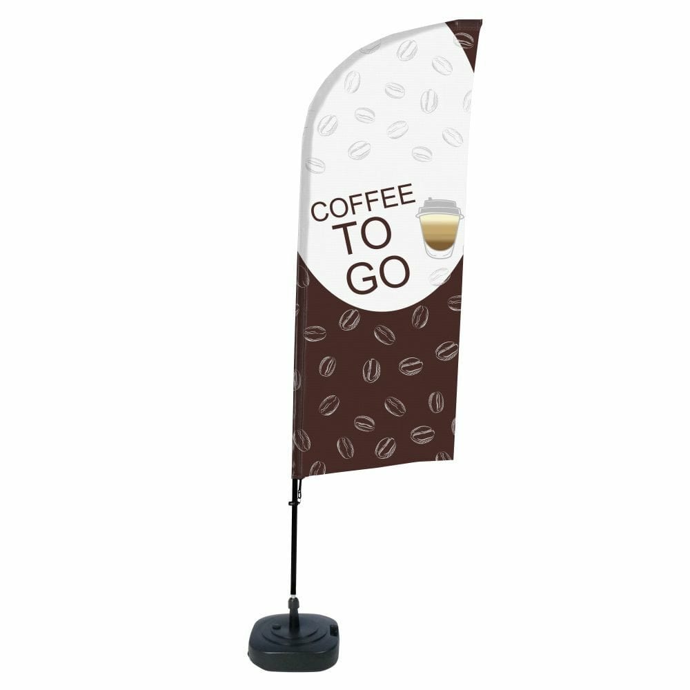 Beachflag Alu WindForm Komplett-Set Motiv „Kaffee To Go“ Englisch