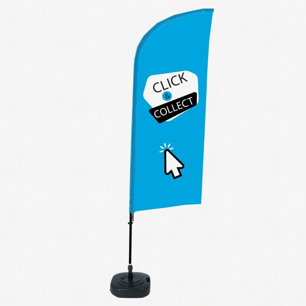 Beachflag Alu WindForm Komplett-Set Motiv „Click & Collect“ Blau Englisch ECO