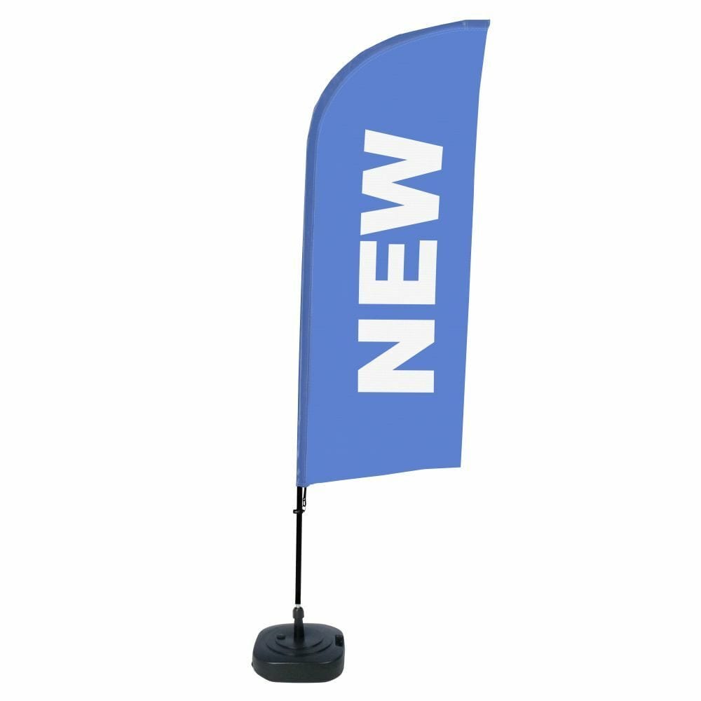 Beachflag Alu WindForm Komplett-Set Motiv „Neu“ Blau Englisch