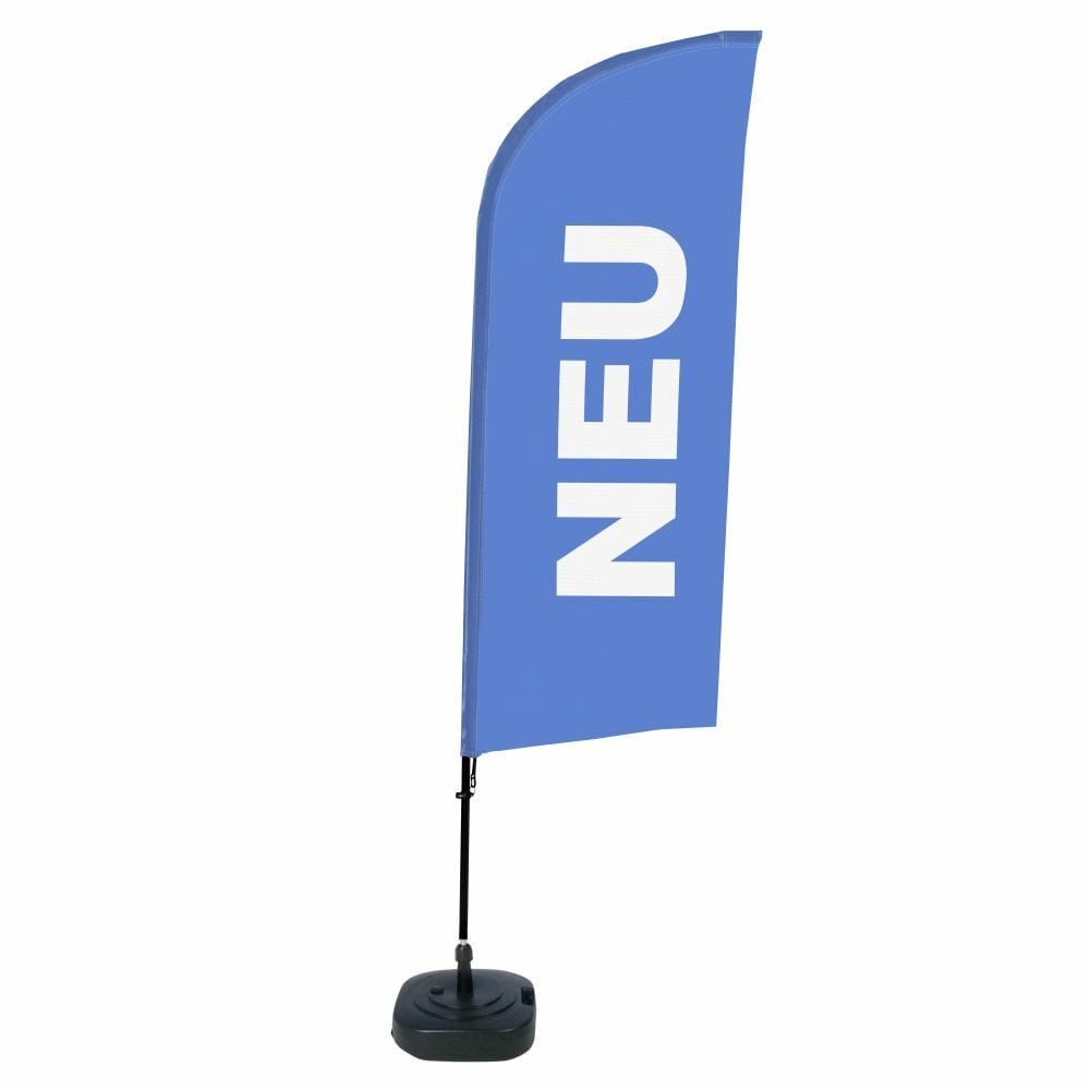 Beachflag Alu WindForm Komplett-Set Motiv „Neu“ Blau Deutsch ECO