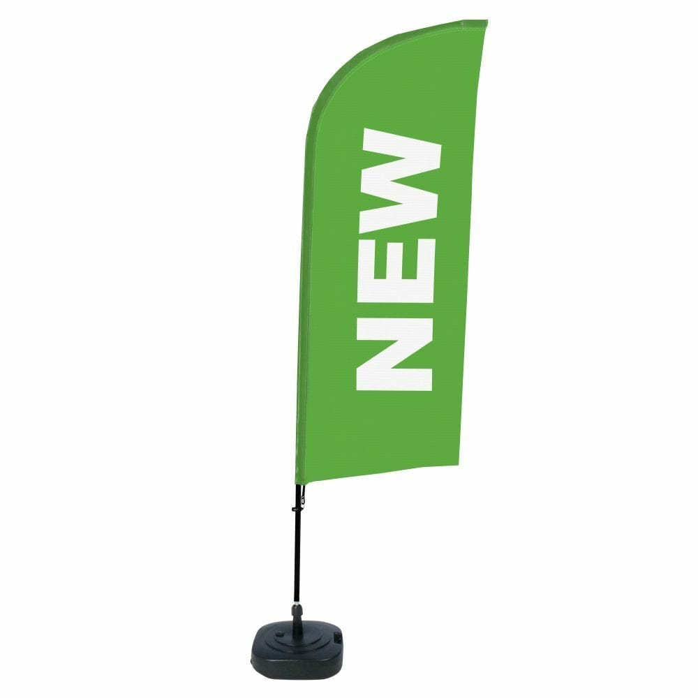 Beachflag Alu WindForm Komplett-Set Motiv „Neu“ Grün Englisch