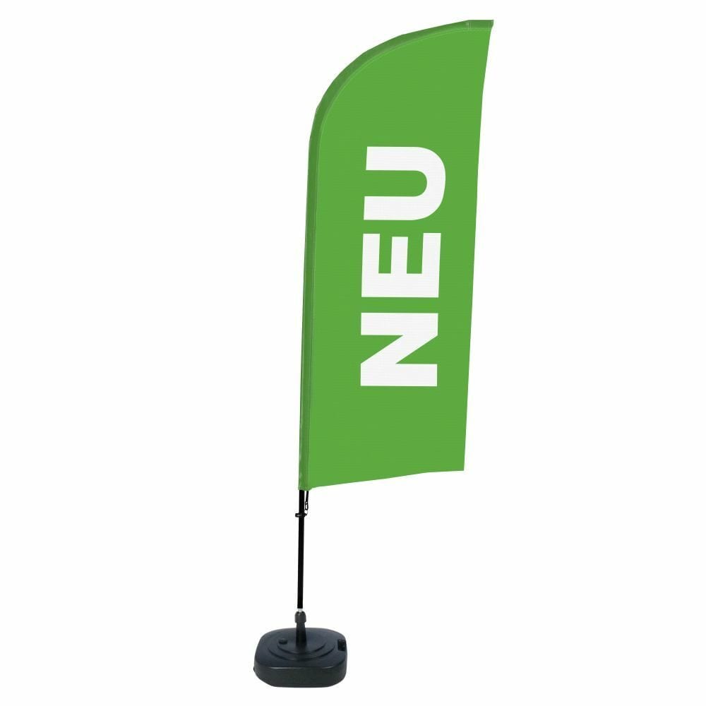 Beachflag Alu WindForm Komplett-Set Motiv „Neu“ Grün Deutsch ECO