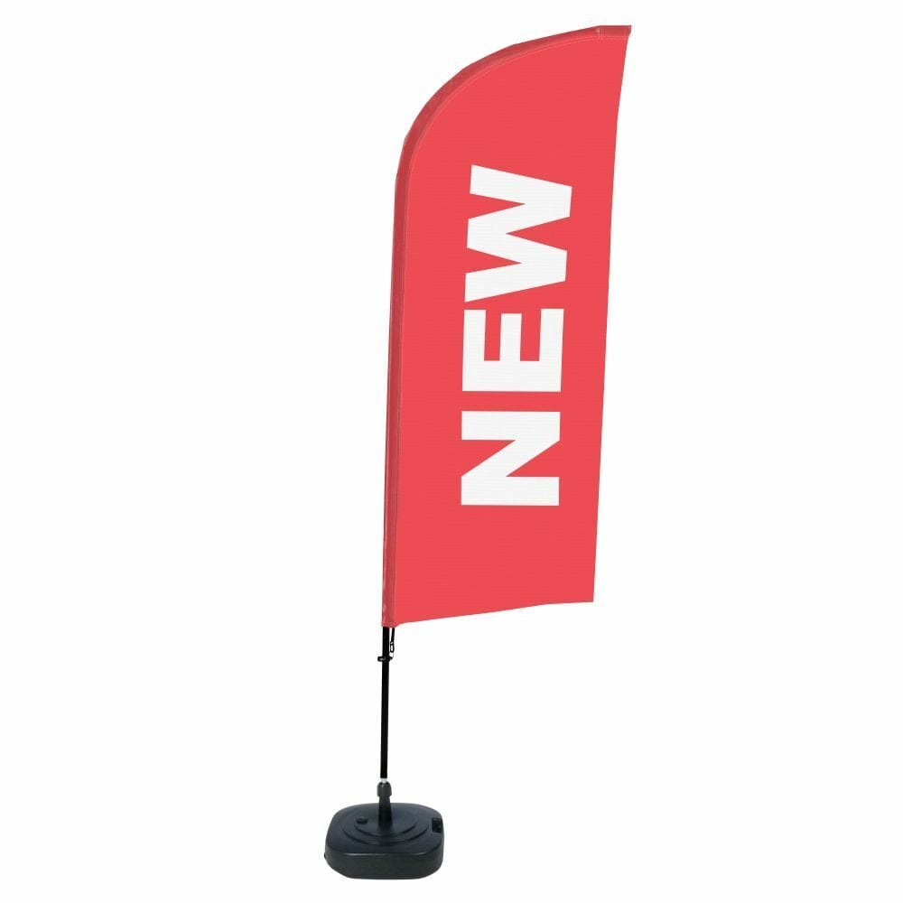 Beachflag Alu WindForm Komplett-Set Motiv „Neu“ Rot Englisch
