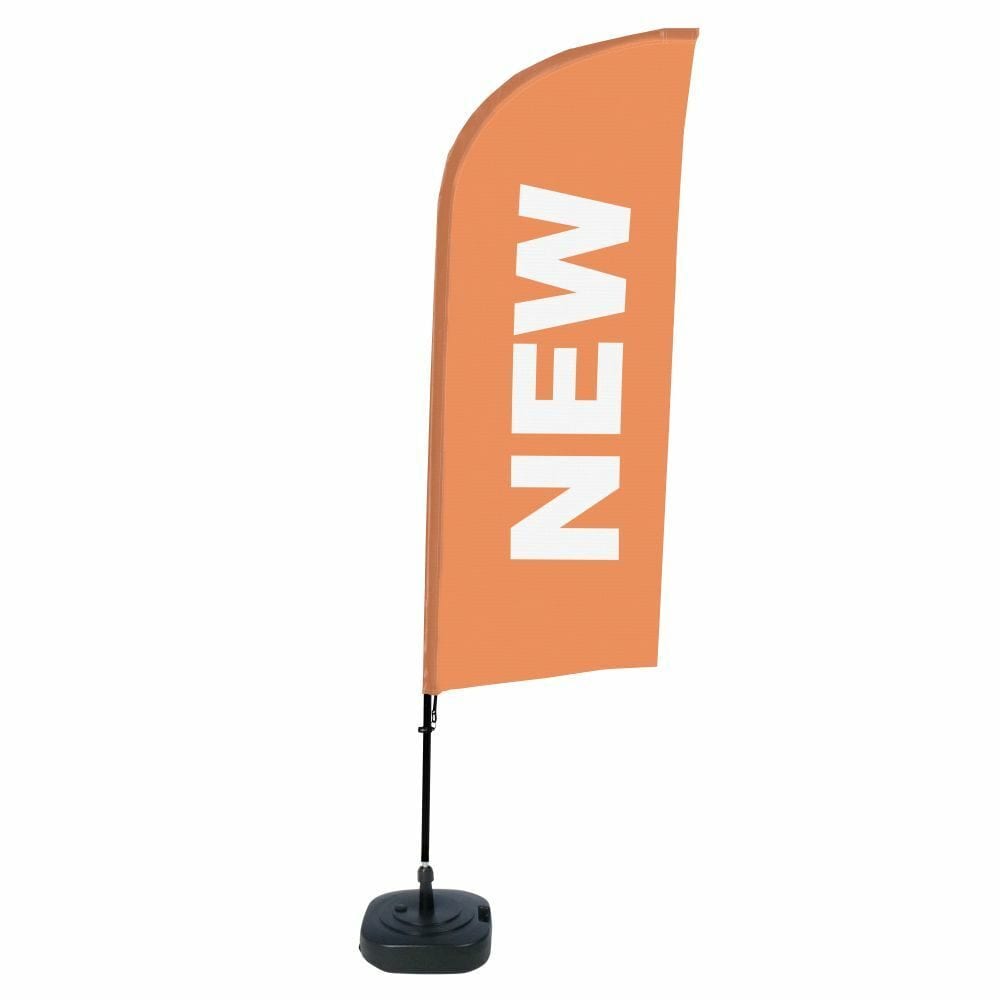 Beachflag Alu WindForm Komplett-Set Motiv „Neu“ Orange Englisch
