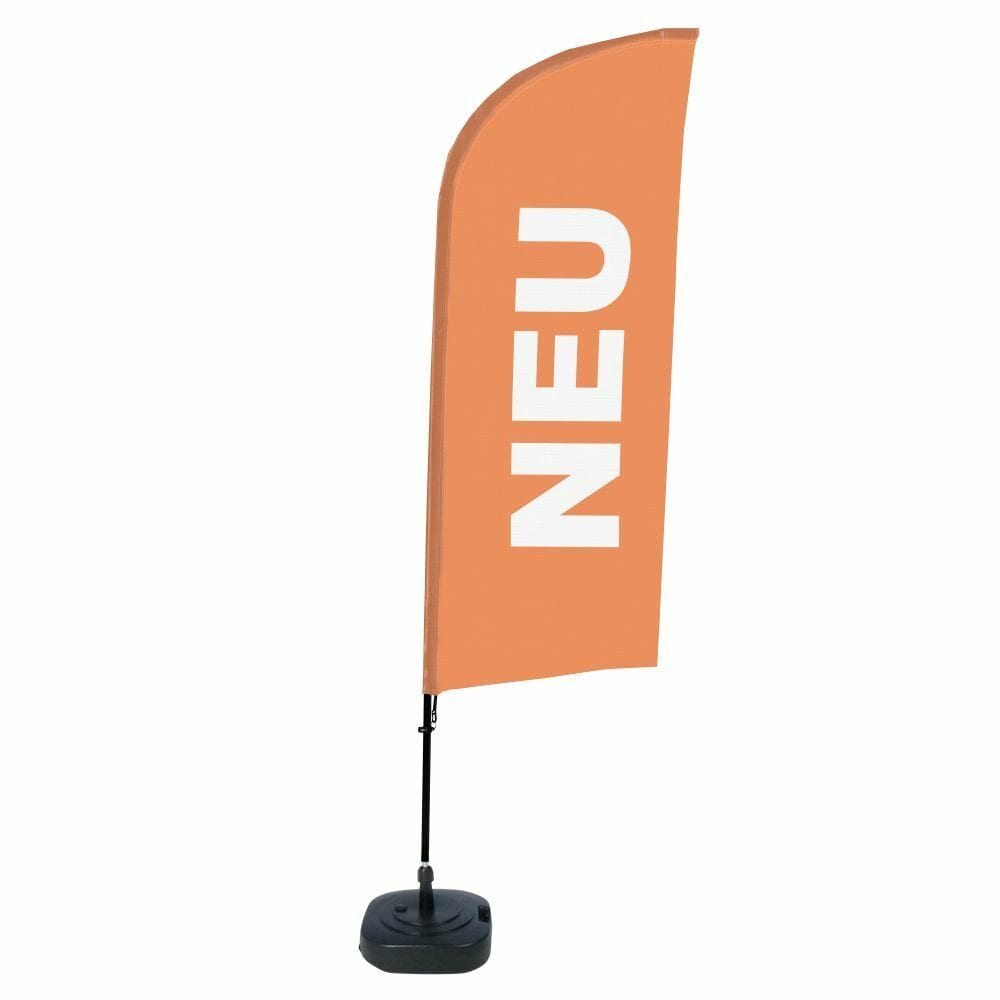 Beachflag Alu WindForm Komplett-Set Motiv „Neu“ Orange Deutsch ECO