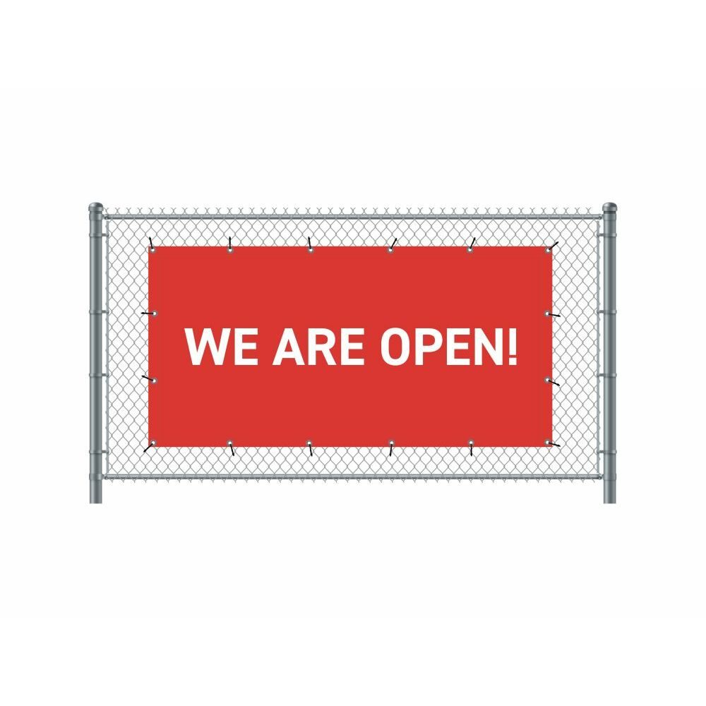 Zaun-Banner 200 x 100 cm Motiv „Geöffnet“ Englisch Rot