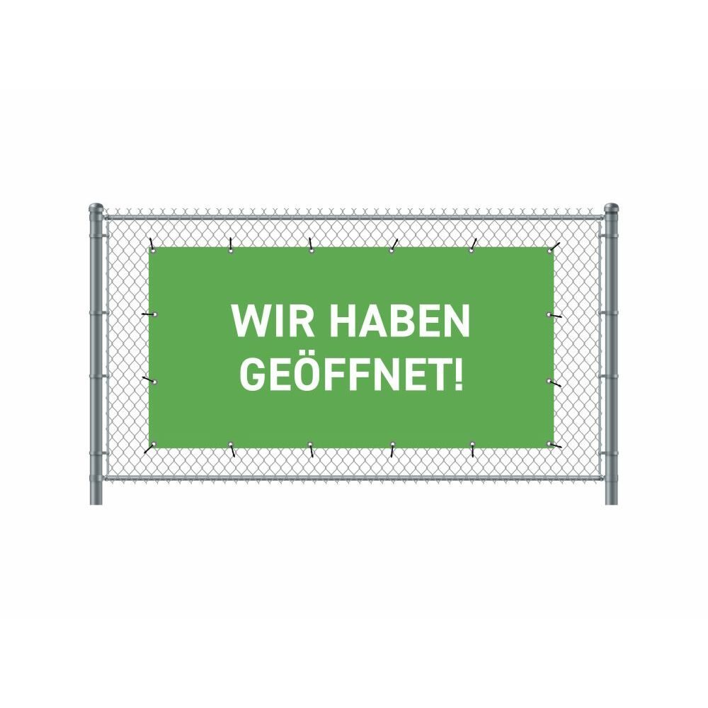 Zaun-Banner 200 x 100 cm Motiv „Geöffnet“ Deutsch Grün