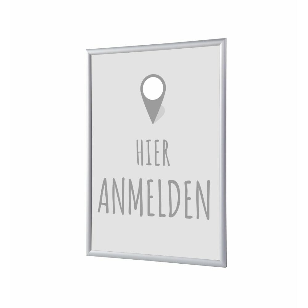 Klapprahmen A4 Komplettset Motiv „Hier Anmelden“ Grau Deutsch