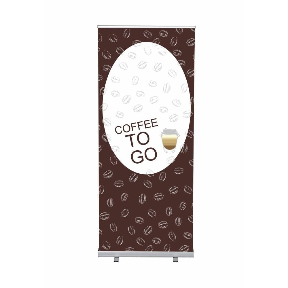 Roll-Banner Budget 85 Komplettset Motiv „Kaffee To Go“ Englisch