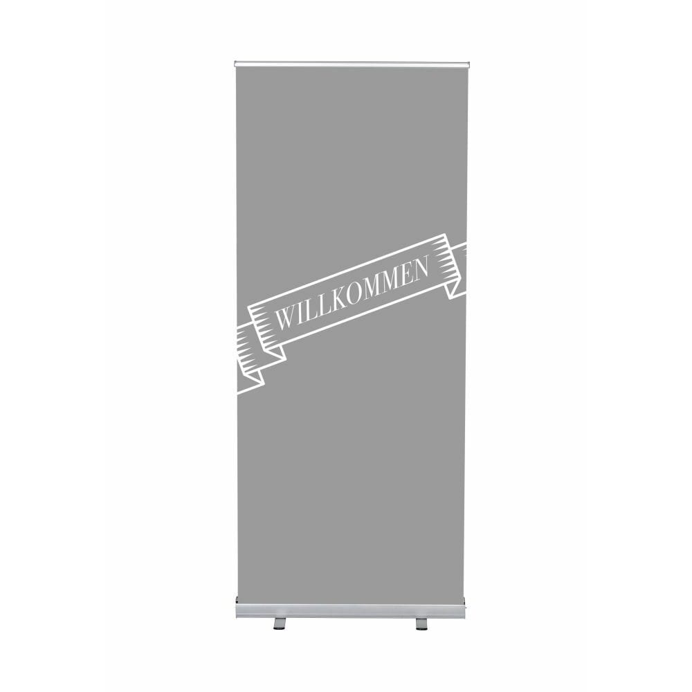 Roll-Banner Budget 85 Komplettset Motiv „Willkommen“ Grau Deutsch