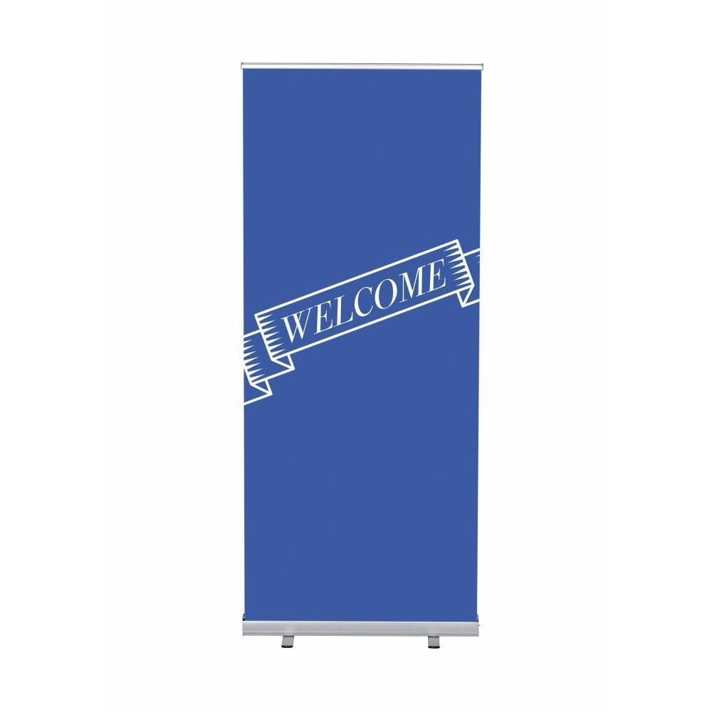 Roll-Banner Budget 85 Komplettset Motiv „Willkommen“ Blau Englisch