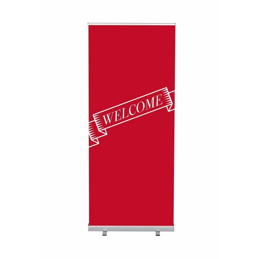 Roll-Banner Budget 85 Komplettset Motiv „Willkommen“ Rot Englisch