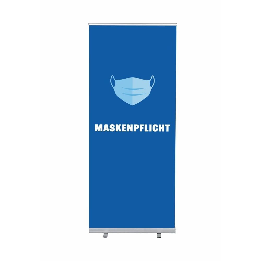 Roll-Banner Budget 85 Komplettset Motiv „Maskenpflicht“ Blau Deutsch